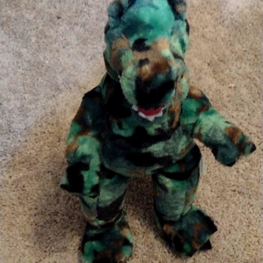 Build A Bear T-Rex Dinosaur Green Camo 16" Plush Stuffed Animal BABW 2018